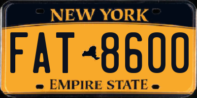 NY license plate FAT8600