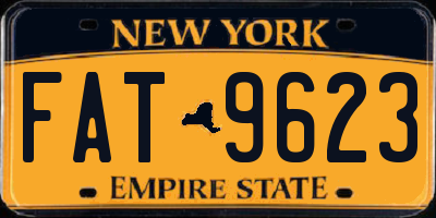 NY license plate FAT9623