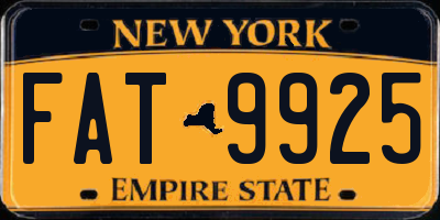 NY license plate FAT9925