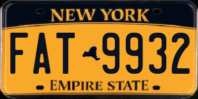NY license plate FAT9932