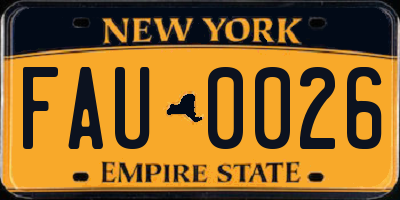 NY license plate FAU0026