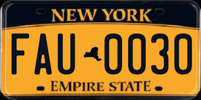 NY license plate FAU0030