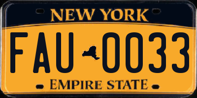 NY license plate FAU0033