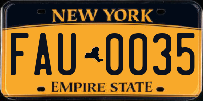 NY license plate FAU0035