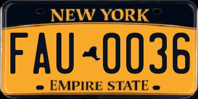 NY license plate FAU0036