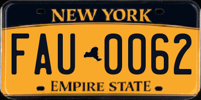 NY license plate FAU0062