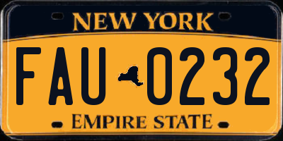 NY license plate FAU0232