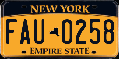 NY license plate FAU0258