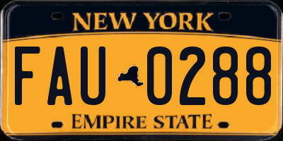 NY license plate FAU0288