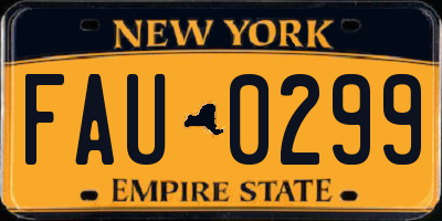 NY license plate FAU0299