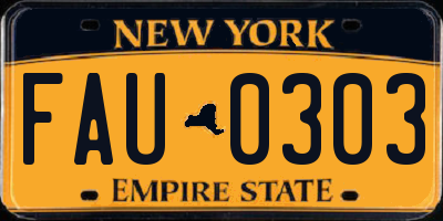 NY license plate FAU0303
