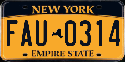 NY license plate FAU0314