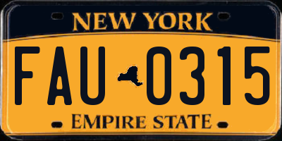 NY license plate FAU0315