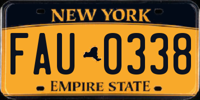 NY license plate FAU0338