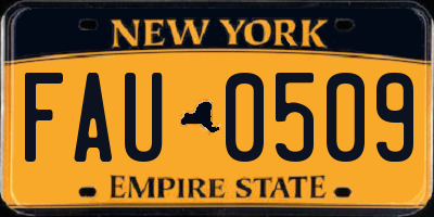 NY license plate FAU0509