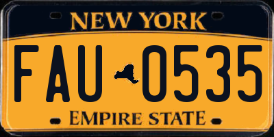NY license plate FAU0535