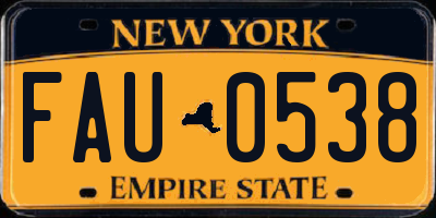 NY license plate FAU0538