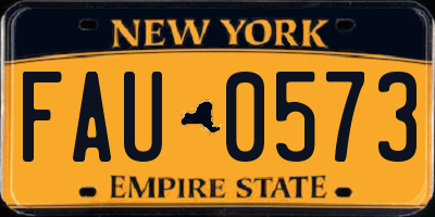 NY license plate FAU0573