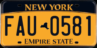 NY license plate FAU0581