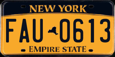 NY license plate FAU0613
