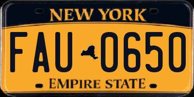 NY license plate FAU0650