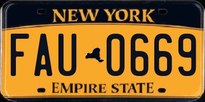 NY license plate FAU0669