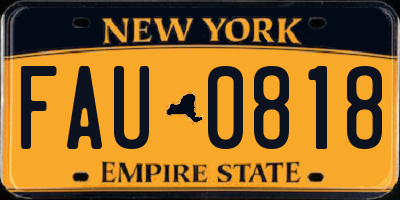 NY license plate FAU0818