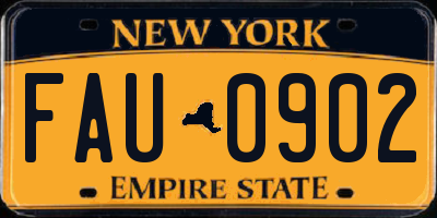 NY license plate FAU0902
