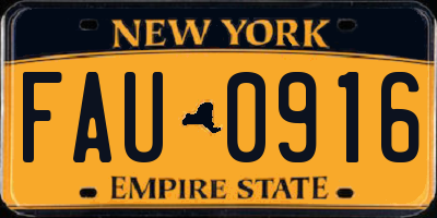 NY license plate FAU0916