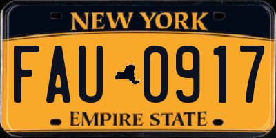 NY license plate FAU0917