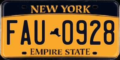 NY license plate FAU0928
