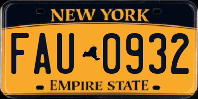 NY license plate FAU0932
