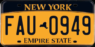 NY license plate FAU0949