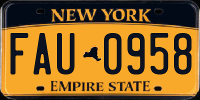 NY license plate FAU0958