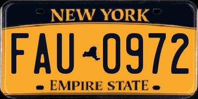 NY license plate FAU0972