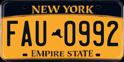 NY license plate FAU0992