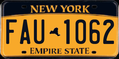 NY license plate FAU1062