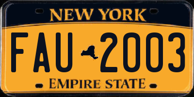 NY license plate FAU2003