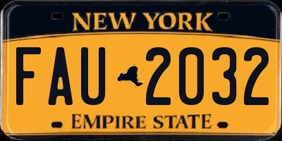 NY license plate FAU2032