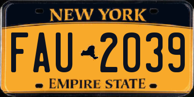 NY license plate FAU2039