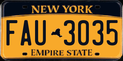 NY license plate FAU3035