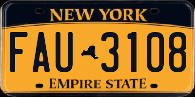 NY license plate FAU3108