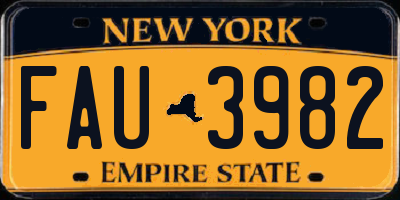 NY license plate FAU3982