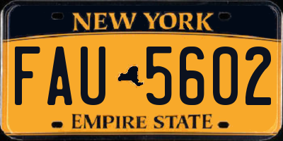 NY license plate FAU5602