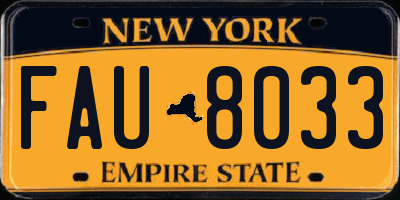 NY license plate FAU8033