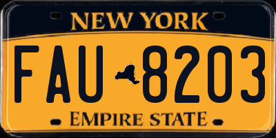 NY license plate FAU8203