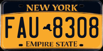 NY license plate FAU8308