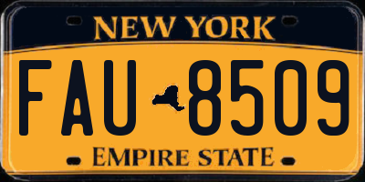 NY license plate FAU8509