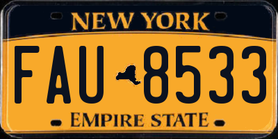 NY license plate FAU8533