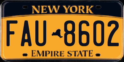 NY license plate FAU8602